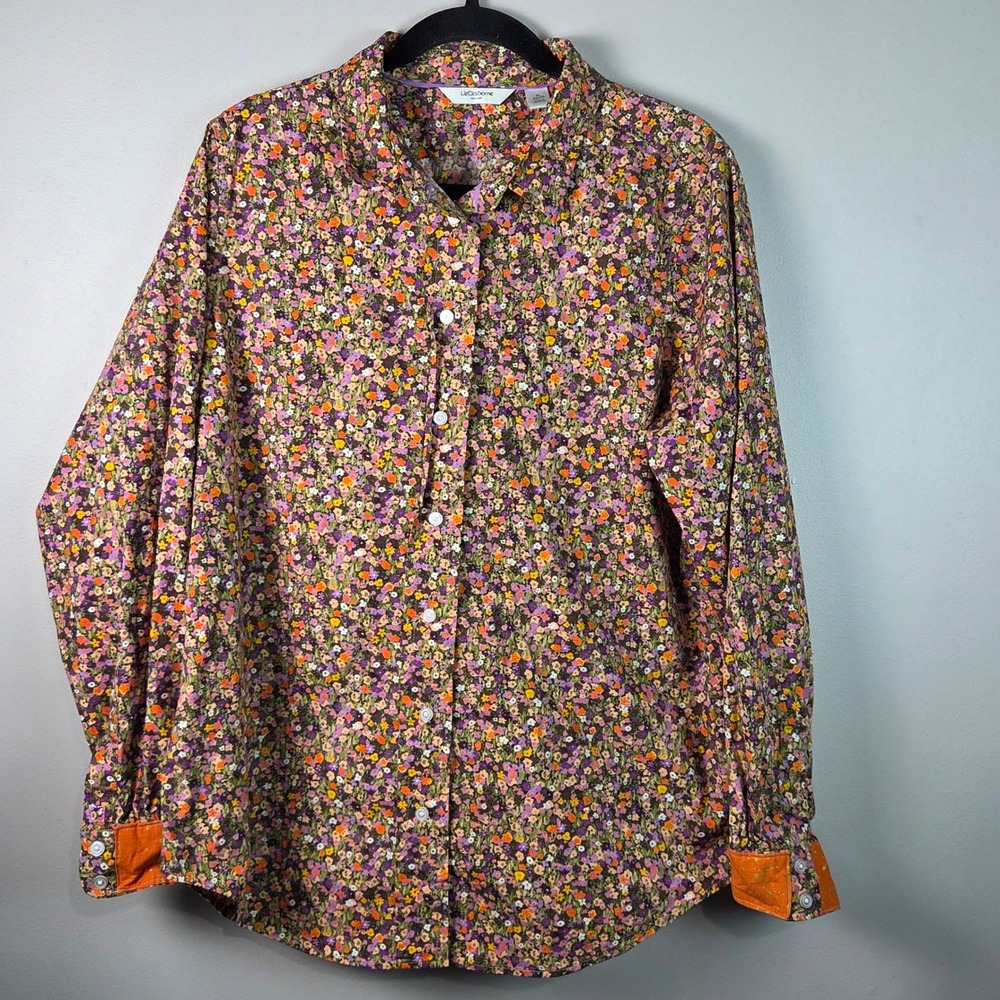 Liz Claiborne Button Down Women XL Multi Color Excellent Floral LCMUB513 Blouse